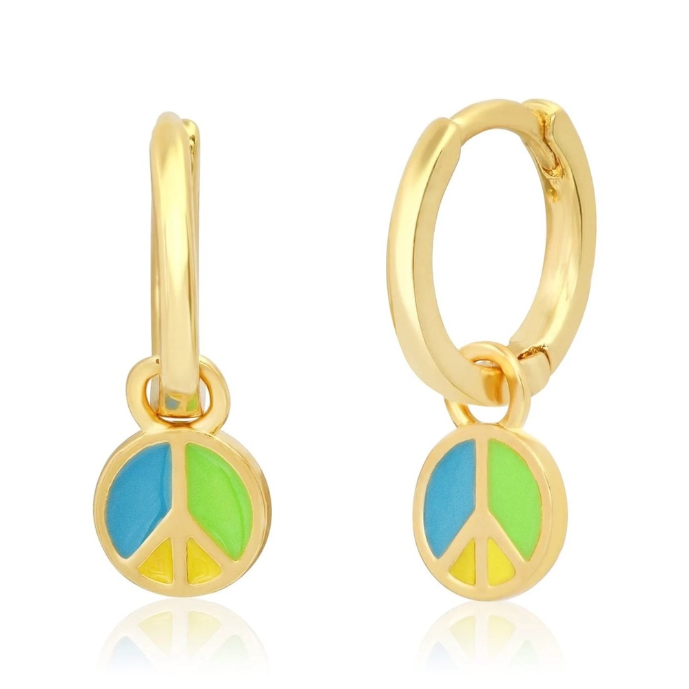 Anthropologie Gold Multi Peace Sign Earrings